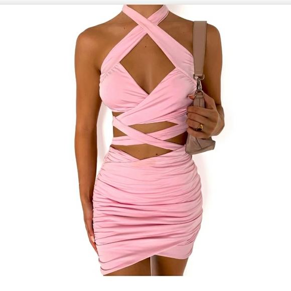 🐅 Tiger Mist: Pink Bodycon Georgette Mini Dress, Size XS, NWT - Picture 5 of 5